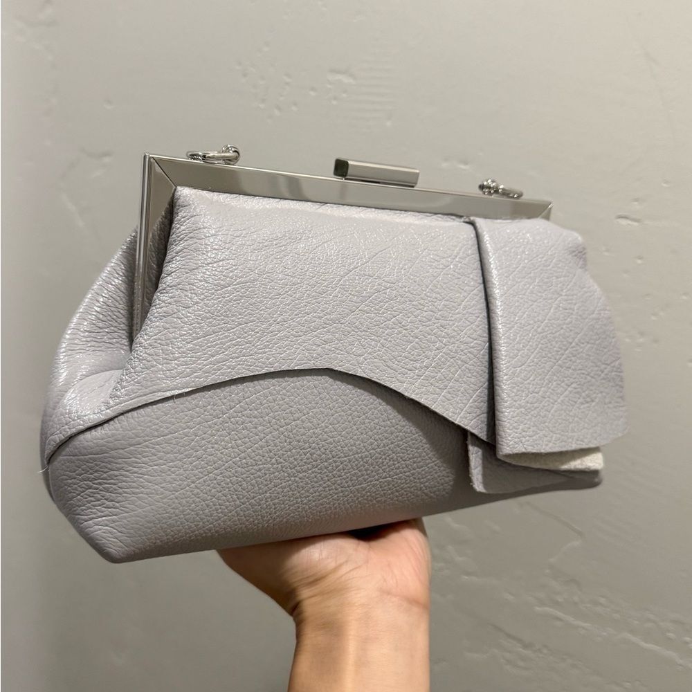 Handmade Cowhide Leather Asymmetrical Ruffles Metal Frame Bag, Multi Use Style - Picture 14 of 16